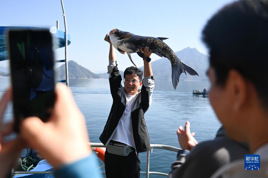 浙江：千岛湖巨网捕鱼迎丰收