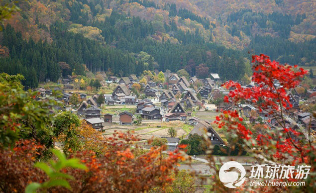 日本的白川村以他们独特的房屋的风格而闻名，从远处看这些房子就像是祈祷的双手一样。