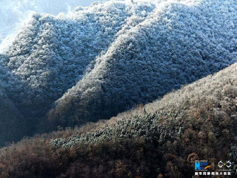 【“飞阅”中国】雪后十八里长峡 半山皑皑半山红